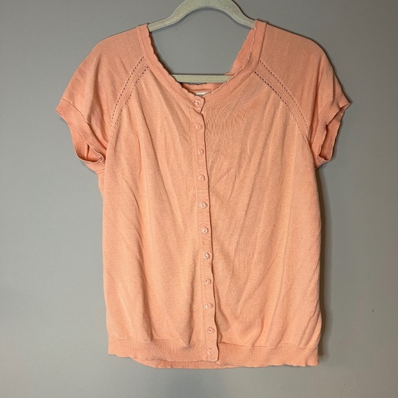 Modcloth Peach Thin Knit Short Sleeve Cardigan Retro Pin Up Mid Mod Style - Picture 1 of 6